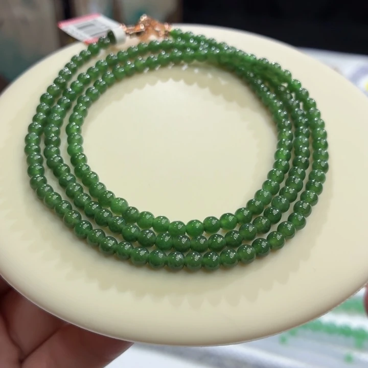 翡翠未镶嵌手链冰胶波菜绿卡4