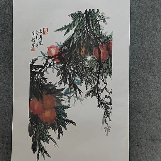 国画齐派水墨花鸟长寿图