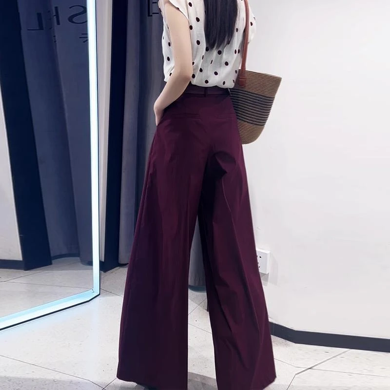 酒红色阔腿裤女夏薄款2025新款高腰直筒裤遮肉显瘦宽松休闲拖地裤