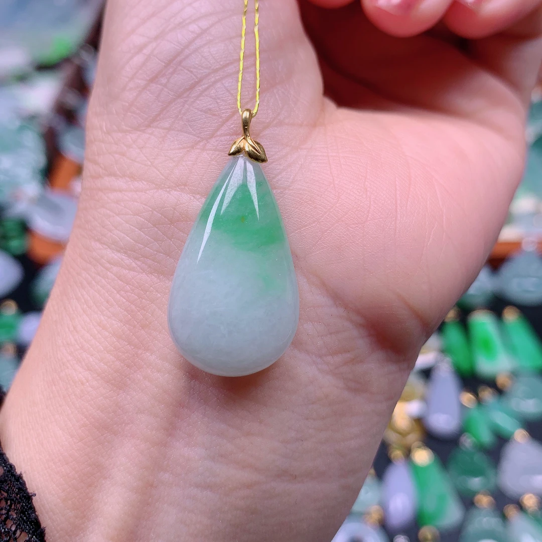 缅甸天然A货翡翠，飘花水滴 编号29/1226尺27.5-15.8-6