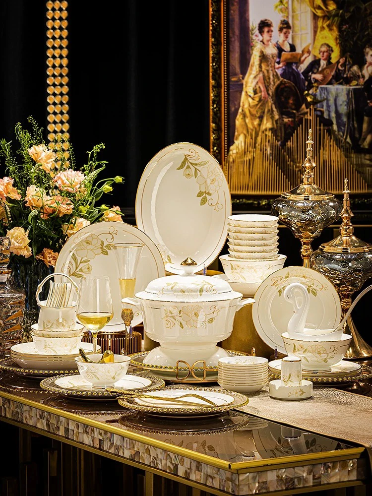 景德镇套装轻奢高级感高档陶瓷碗盘家用景德镇碗盘景德镇碗盘餐具