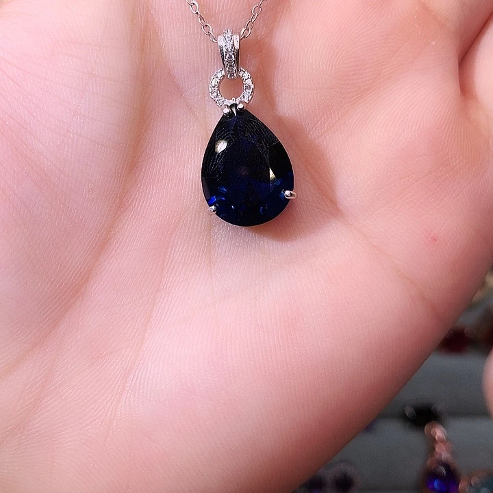 蓝宝石吊坠(赠链)银S925镶嵌