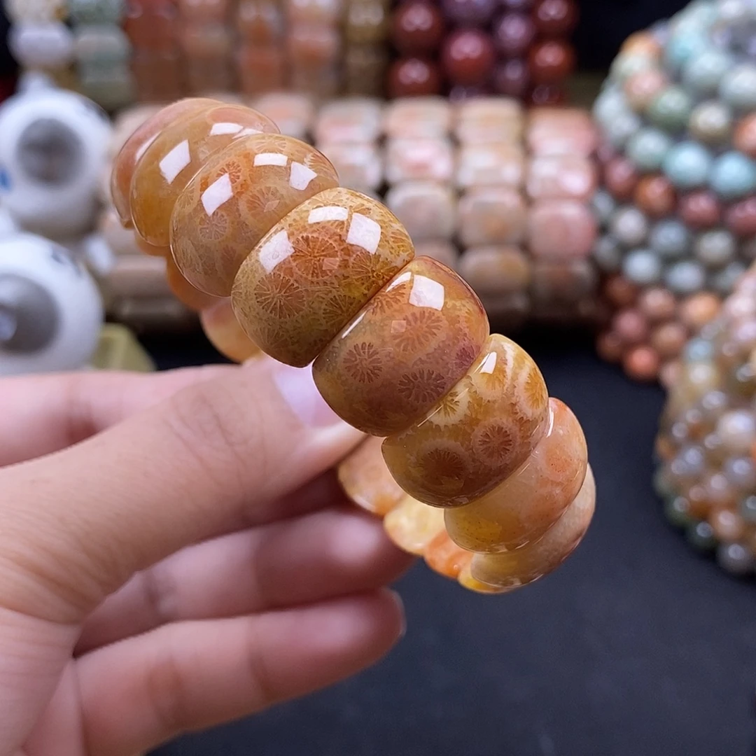 硅化珊瑚（珊瑚玉）未镶嵌手牌 双十一大破价 黄桃色 玉化透 13