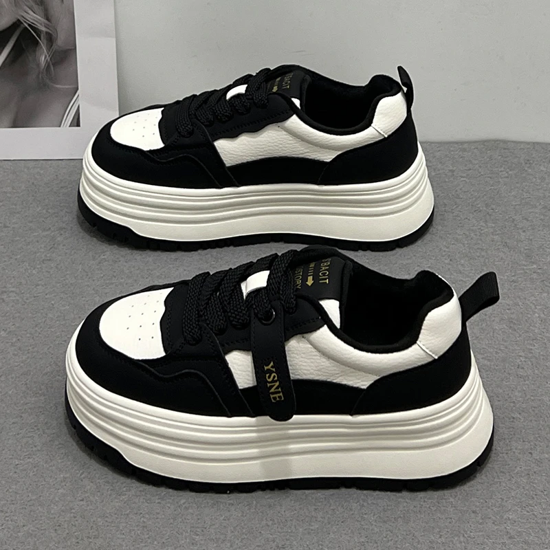 欧货厚底松糕板鞋女2025秋季新款百搭圆头真皮运动休闲小白鞋