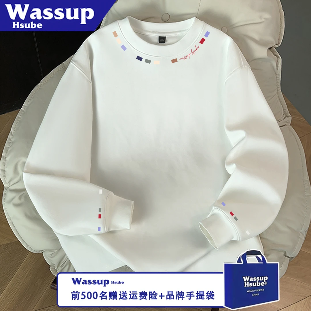 WASSUP HSUBE潮流宽松趣味百搭几何休闲美式长袖秋冬印花情侣上衣
