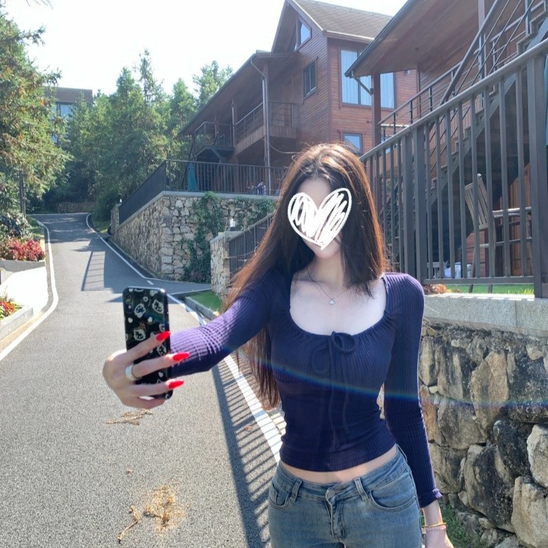 S-4XL法式方领长袖打底衫女2025新款秋冬季高级感修身内搭上衣女