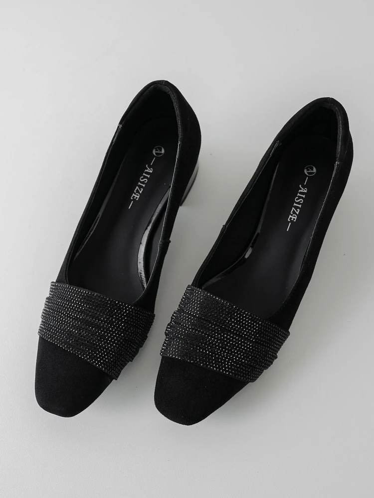 跟高5cm/34-39/25新款方跟通勤风防水舒适休闲通勤黑色气质单鞋