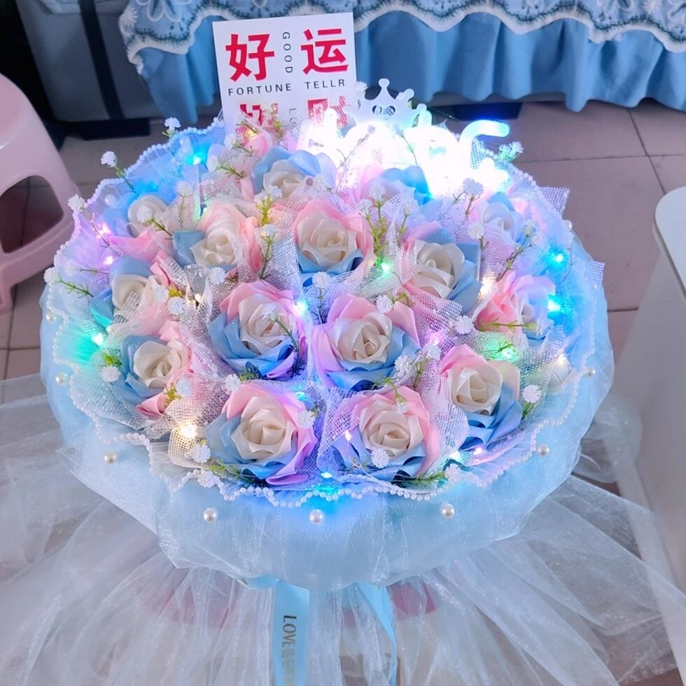 纯手工丝带玫瑰花束生日礼物永生花情人节礼物网红手工花高档高端