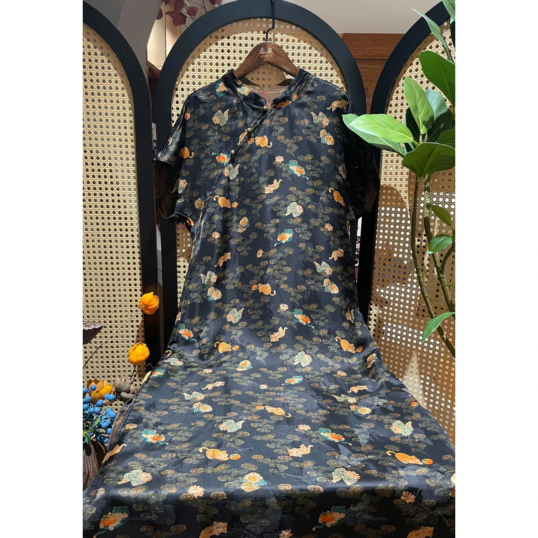 戚薇原创【黄金如意喵】长115左右新款新中式国风连衣裙