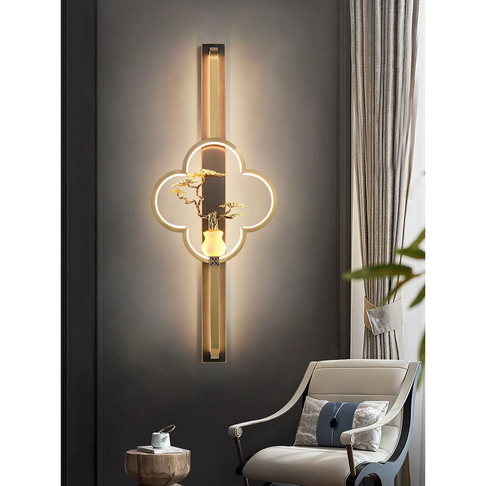 新中式全铜壁灯中国风复古卧室床头家用客厅背景墙酒店别墙灯