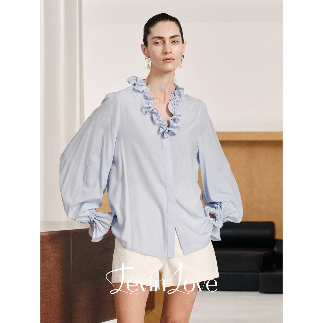 蓝韵木耳边衬衫 LEVIN LOVE 设计师款A025LS0325