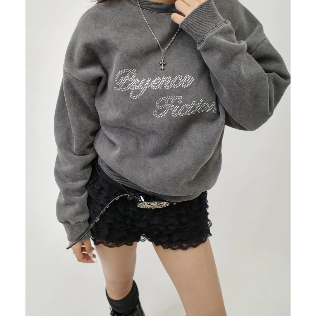 【DD外贸】 秋冬新款 W 烫钻水钻设计百搭休闲风纯棉卫衣