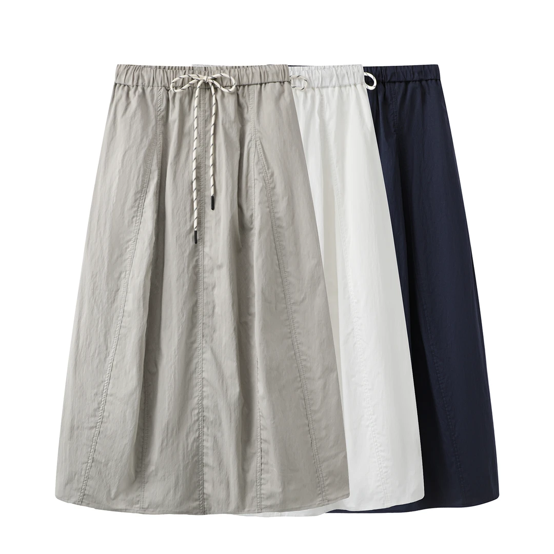 2025夏季新款拼接简约南瓜裙半身裙少女风中长款夏季裙子高腰拼接