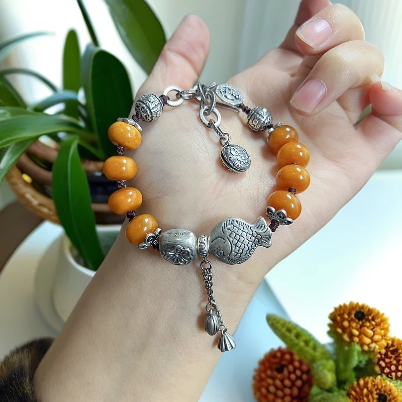 925银珐琅手链 S925纯银原创编制胖头鱼两世欢手链