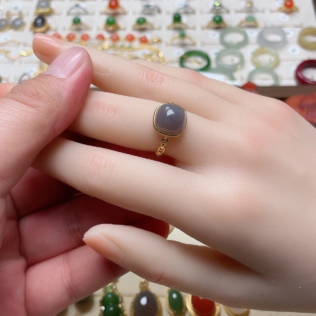 和田玉戒指银S925镶嵌