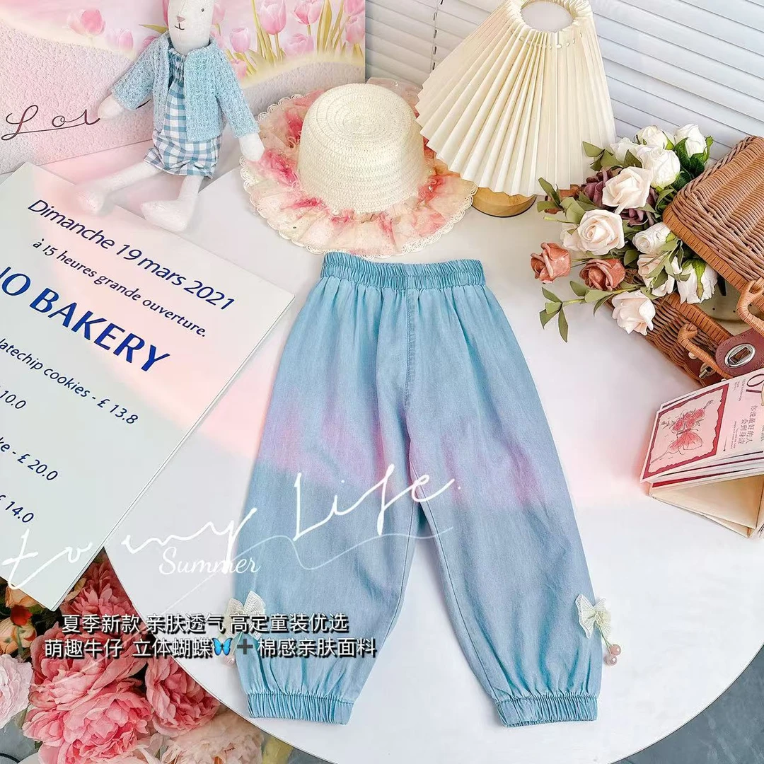 【Dannirabbit】*柔软百搭+甜美蝴蝶结*女童天丝牛仔裤 X-7063