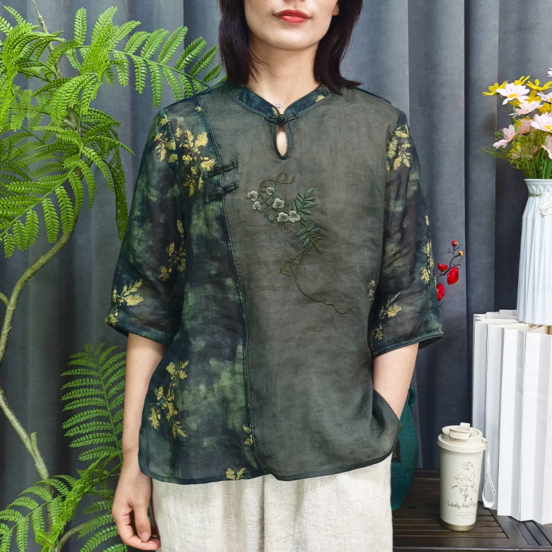 素初佳人【沉谧】百支苎麻衬衫休闲新国风气质文艺温婉大方女装