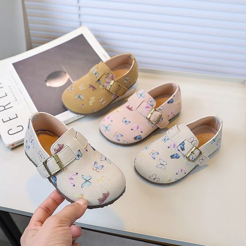 儿童勃肯鞋韩版卡通印花涂鸦单鞋2025春季新款男女童包头百搭皮鞋