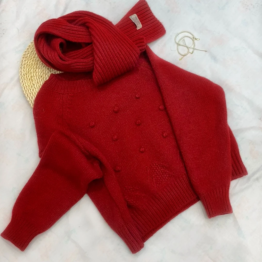 L51029 短款加厚套头毛衣女立体毛球宽松针织上衣