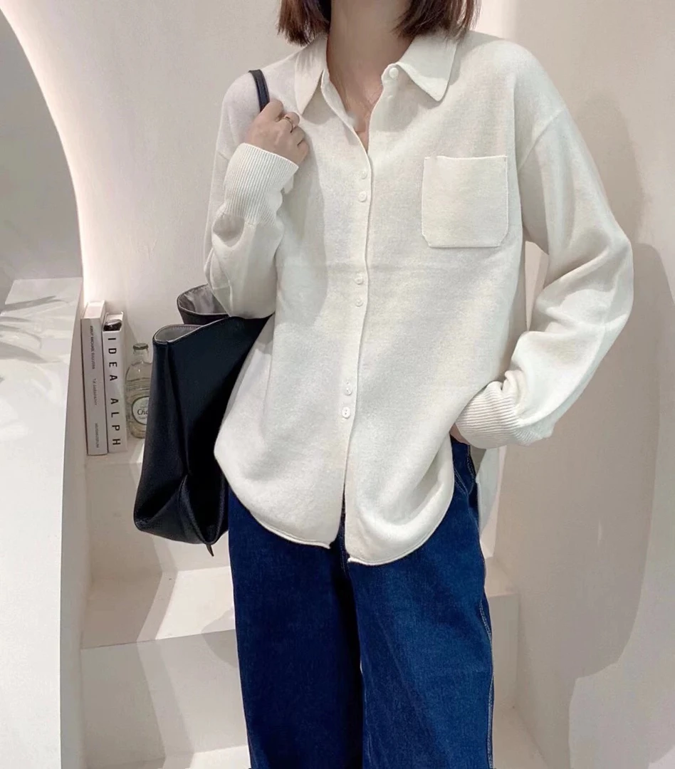 2025年春季女装新款法式气质极简风针织衫8850宽松显瘦POLO领上衣