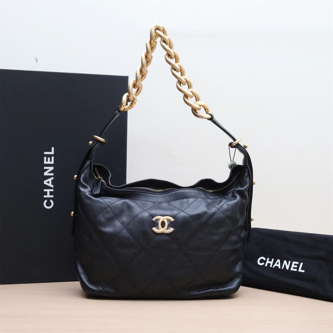 95新 Chanel/香奈儿 小花6花 粗链条Hobo嬉皮包 中号 芯片开