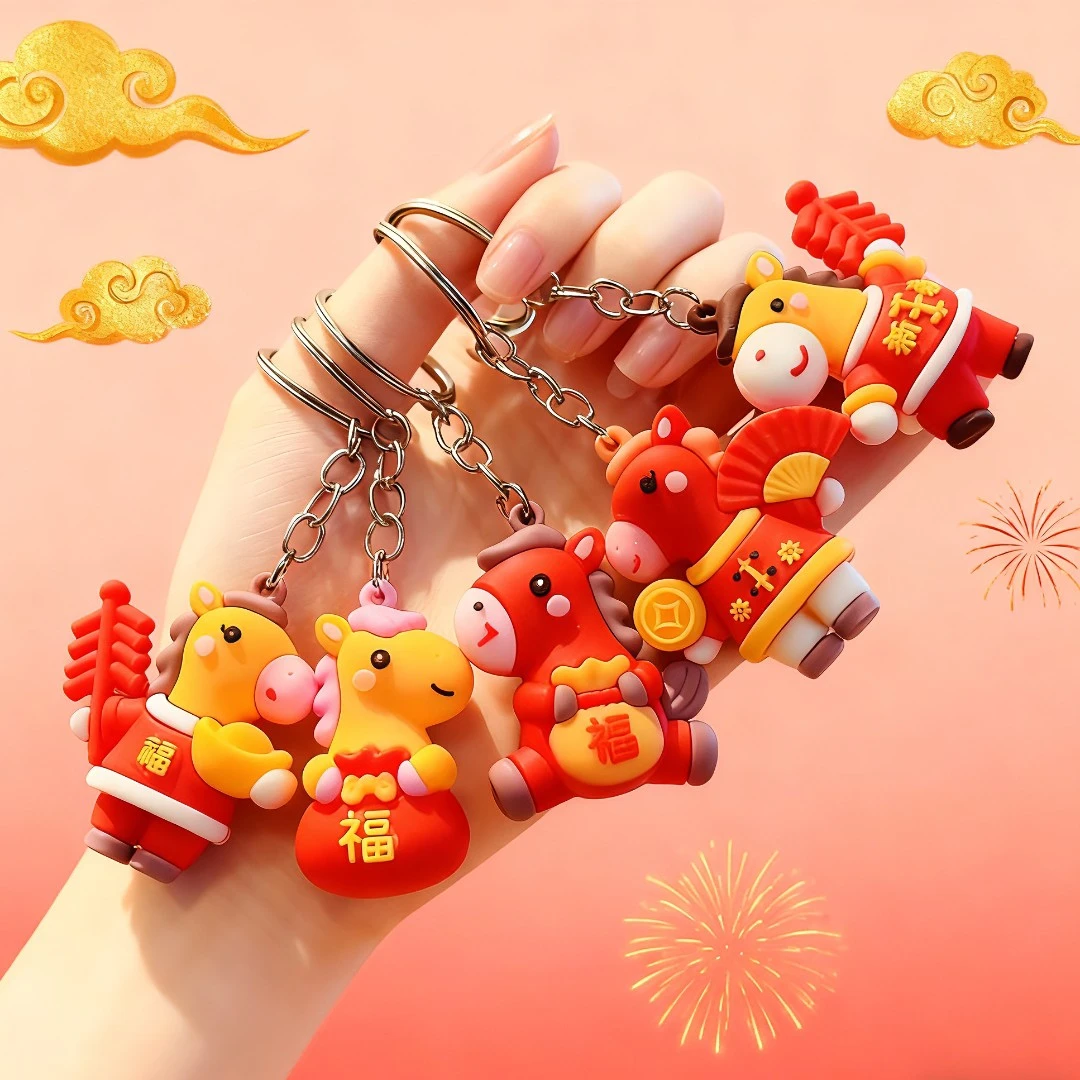 2026马年新款红色福马钥匙扣春节喜庆包包挂件马上来财小马挂件