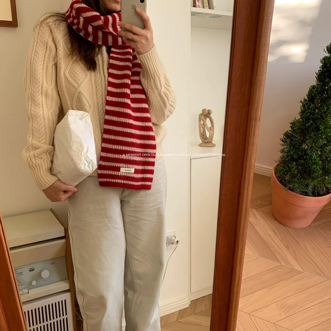 2025秋冬新款100%羊毛围巾女韩版百搭保暖披肩条纹加厚针织围脖
