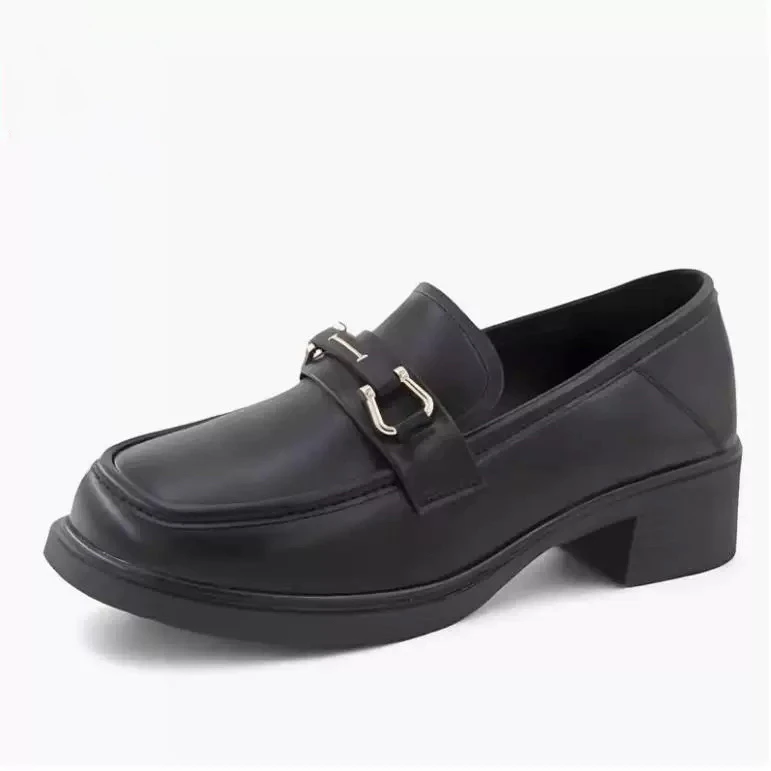 春秋季新款乐福鞋1212时尚优雅粗跟低跟套脚圆头休闲皮鞋24Q