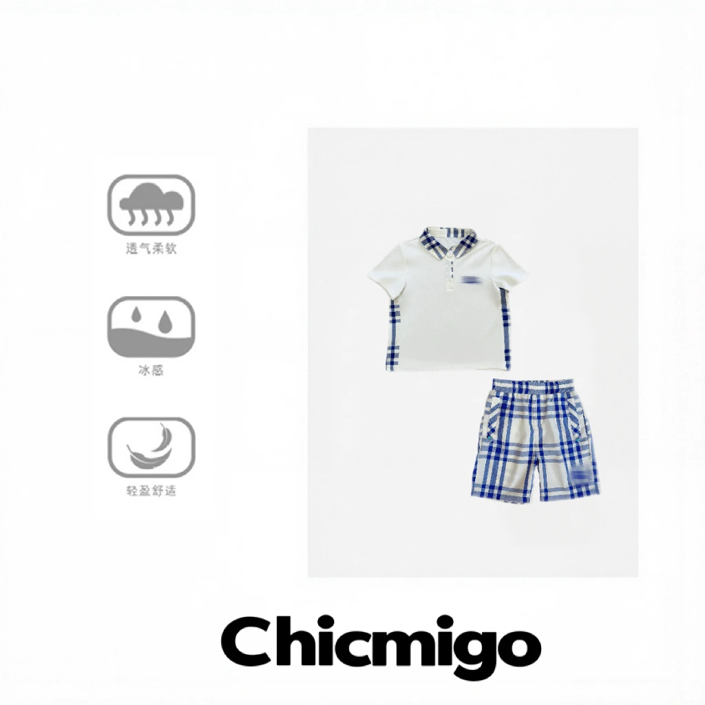 【Chicmigo品牌童装】夏季新款童装两侧格纹轻奢polo衫高端定制款