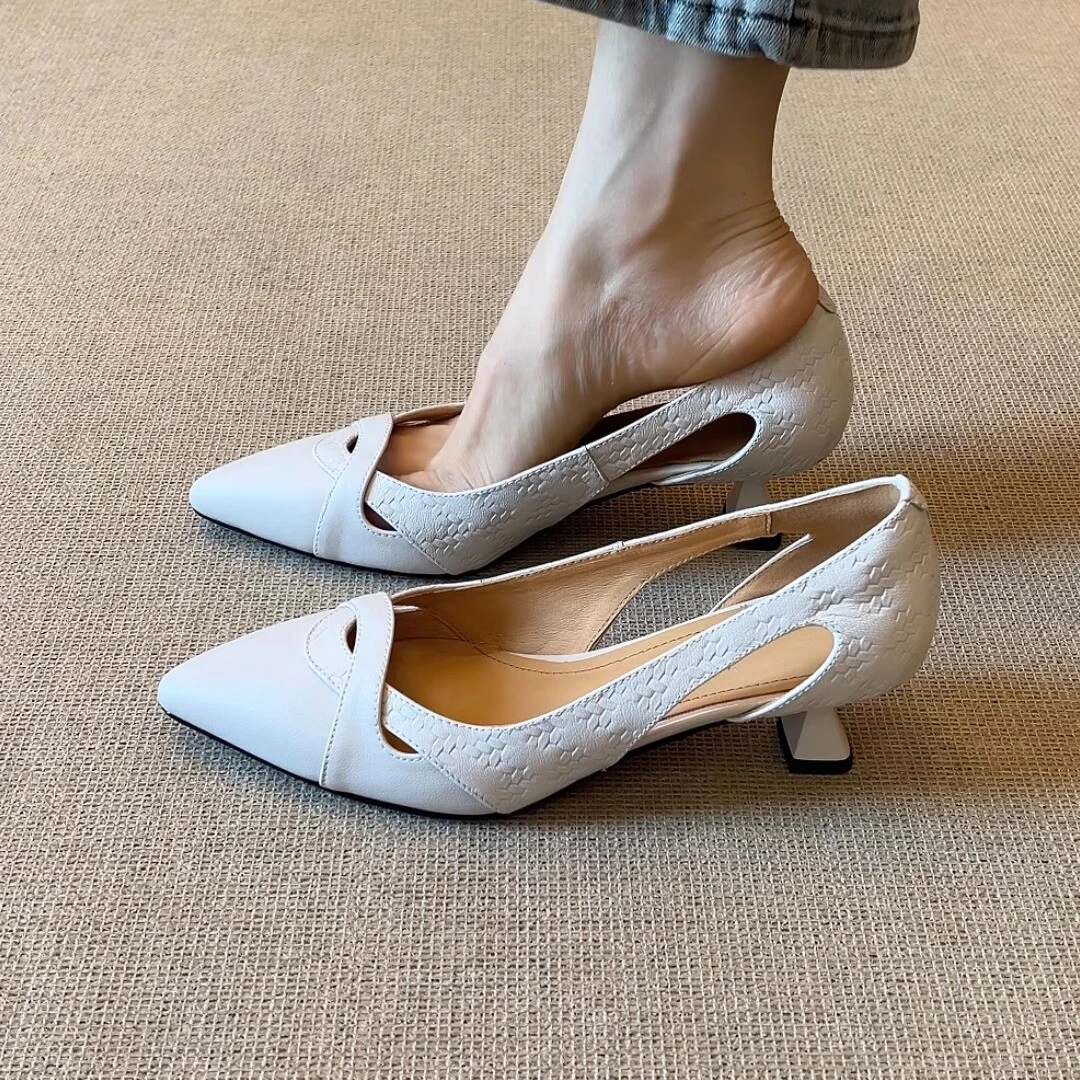 超火~/5cm简约法式气质尖头侧空中跟通勤百搭高跟浅口单鞋
