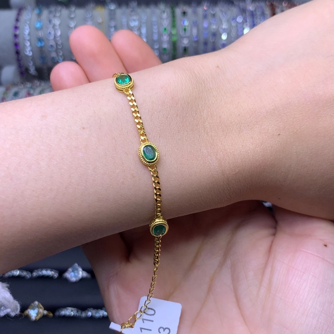 祖母绿手链银S925镶嵌