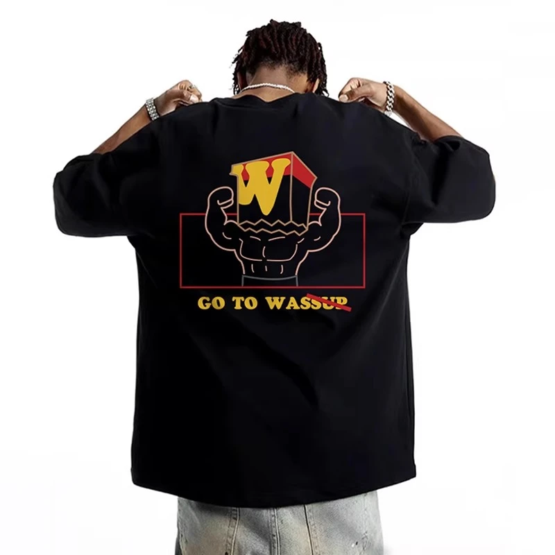 WASSUP短袖男款T恤夏季宽松休闲潮流百搭重磅纯棉圆领体恤上衣服