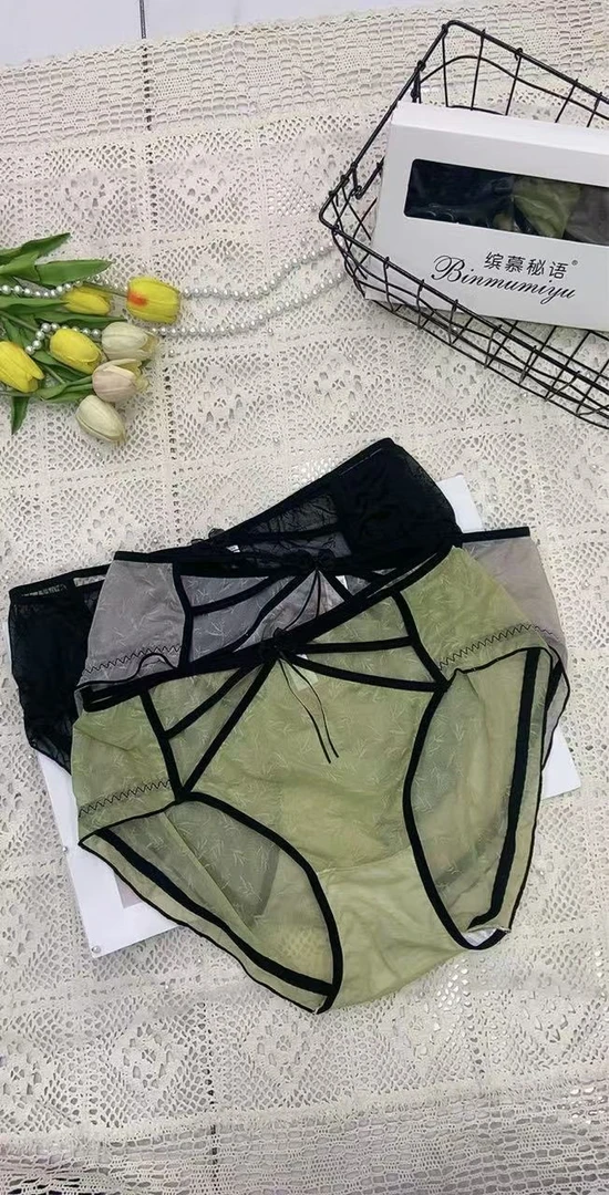 性感蕾丝女士内裤中高腰透气镂空三角裤舒适包臀