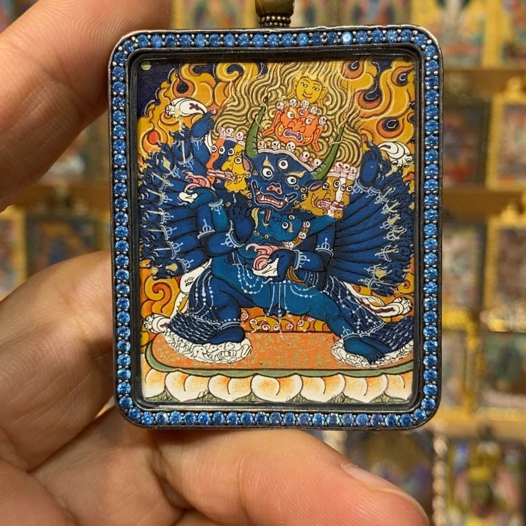 吊坠彩绘大威德小唐卡