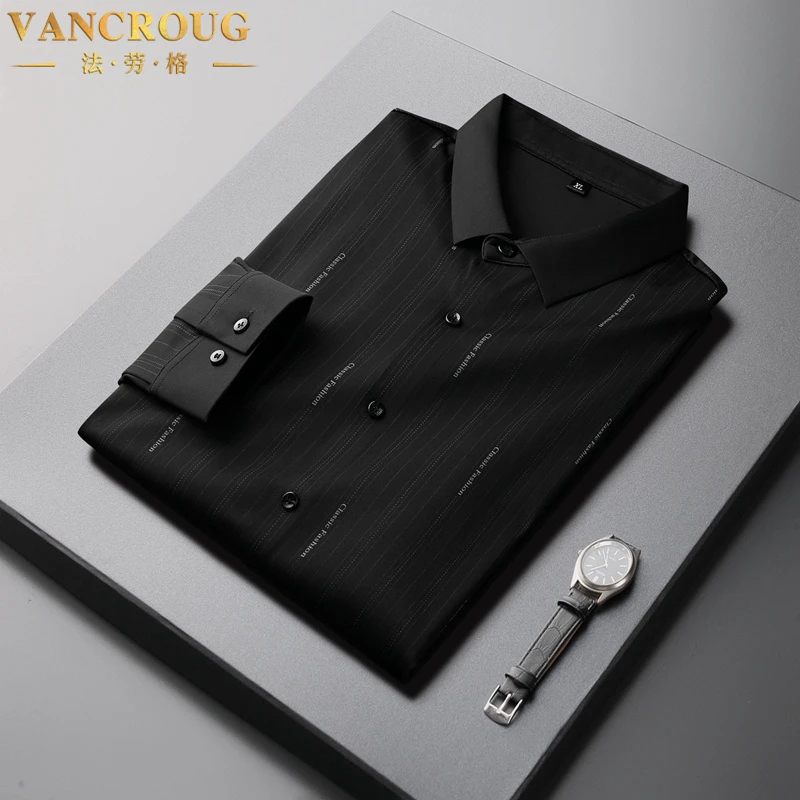 VANCROUG/法劳格长袖衬衫男士秋季高端大码宽松免烫垂感百搭衬衣