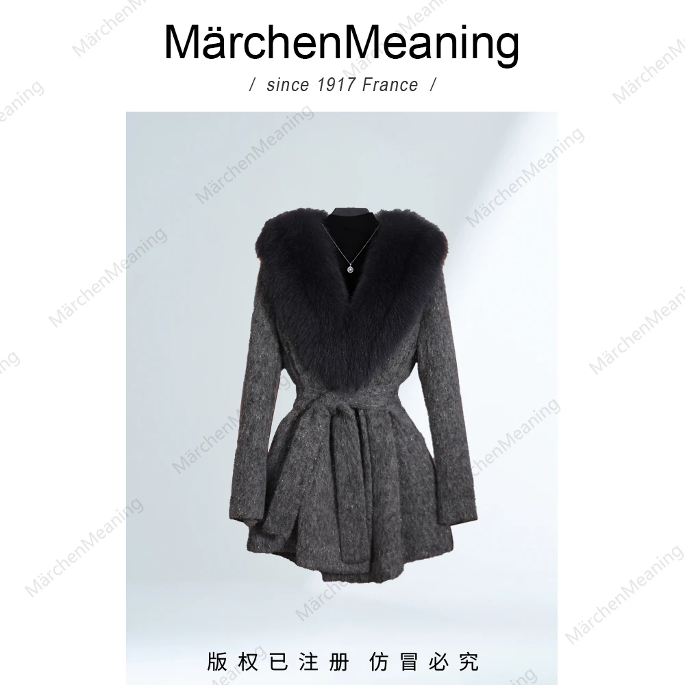 MärchenMeaning外套百搭女士新年款收腰款大衣带毛领赵