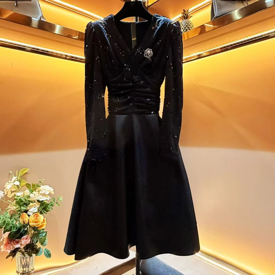 【玄韵轻扬】轻奢设计师款优雅气质修身时尚收腰连衣裙-88620