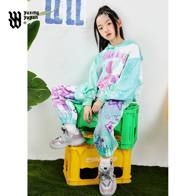 雨星雨嫣女童春季套装2025新款中大童儿童洋气潮酷炸街卫衣两件套