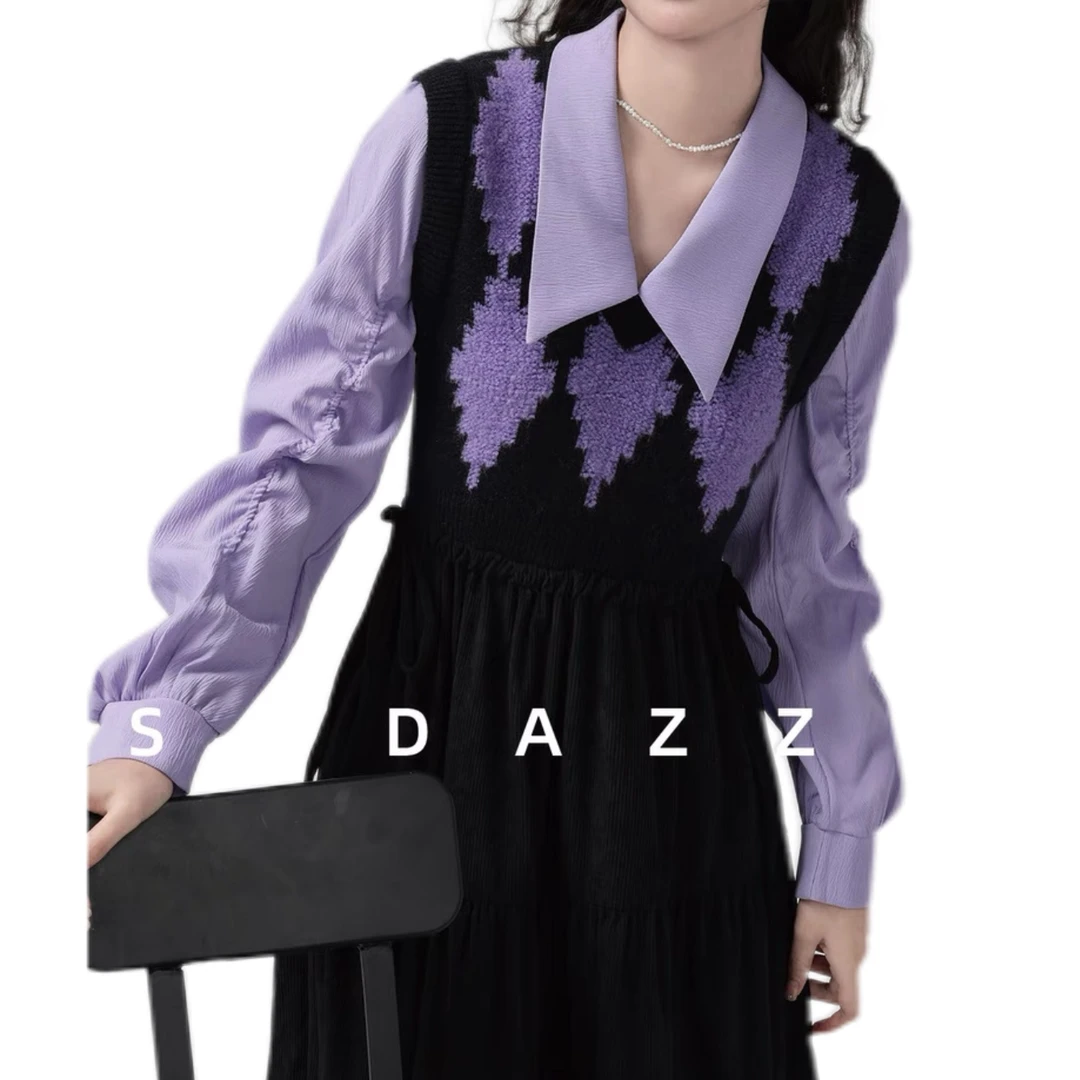 【ZBT直播间】《调格盘》秋冬法式针织裙黑色收腰拼接连衣裙ZQS02401