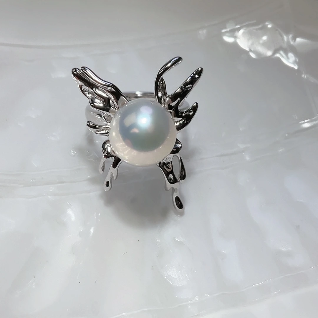 淡水珍珠戒指银S925镶嵌泡*