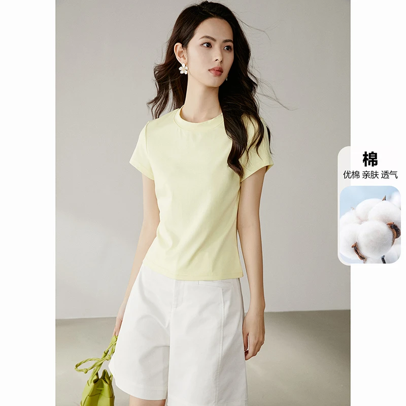 晚白【新品】2025夏短袖棉质T恤女24121804