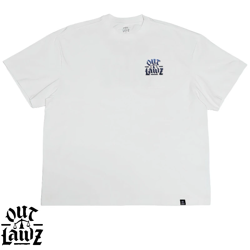 Out LawZ夏季【白蓝渐变大LOGO】美式素罗娜棉T恤休闲宽松