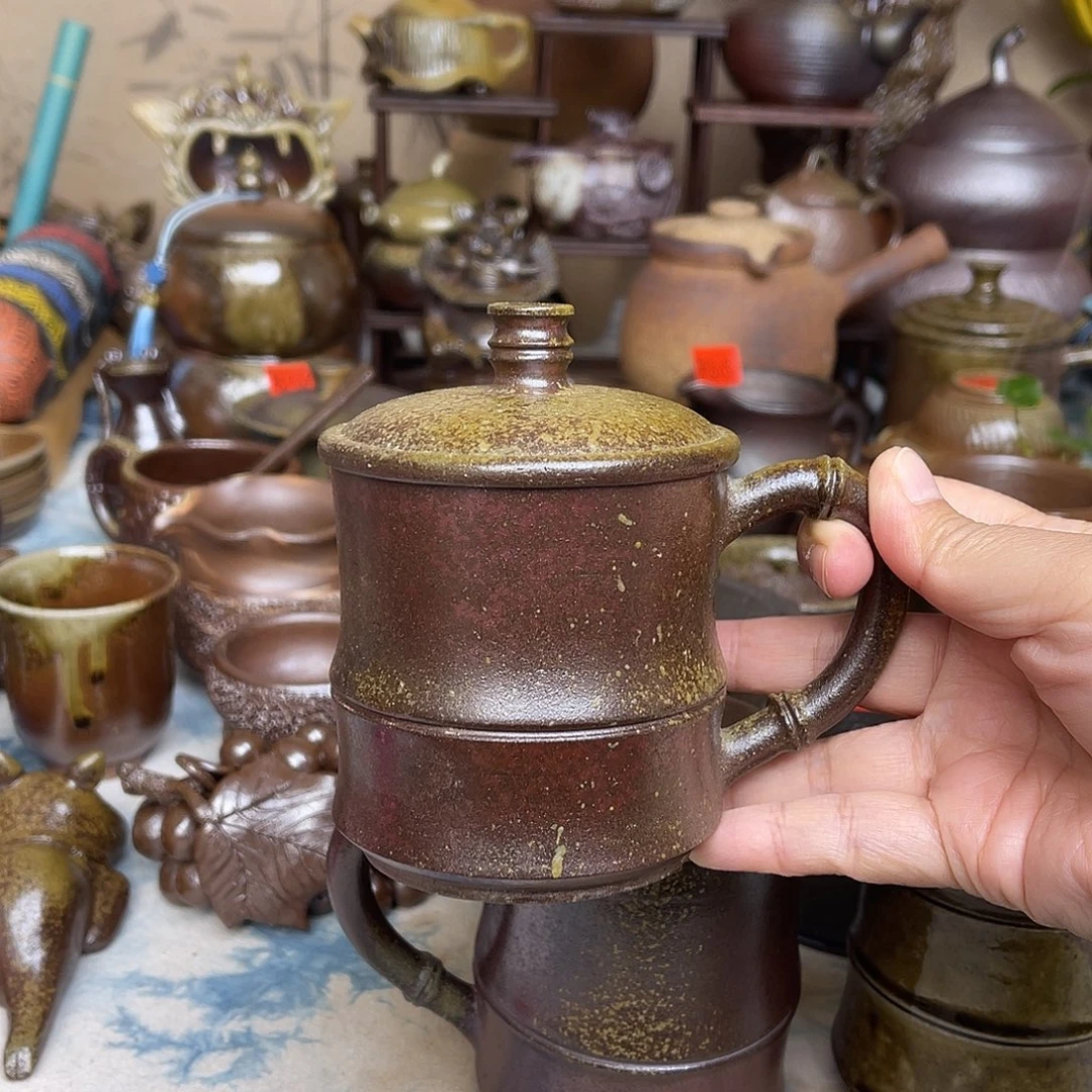 竹节把手泡茶办公杯