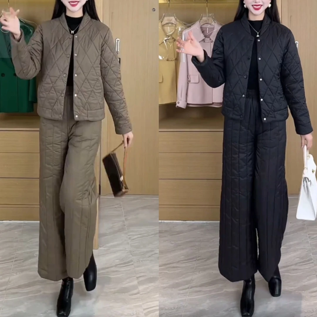 棉服套装女2025冬季新款妈妈装时尚爆款减龄阔腿裤洋气保暖两件套