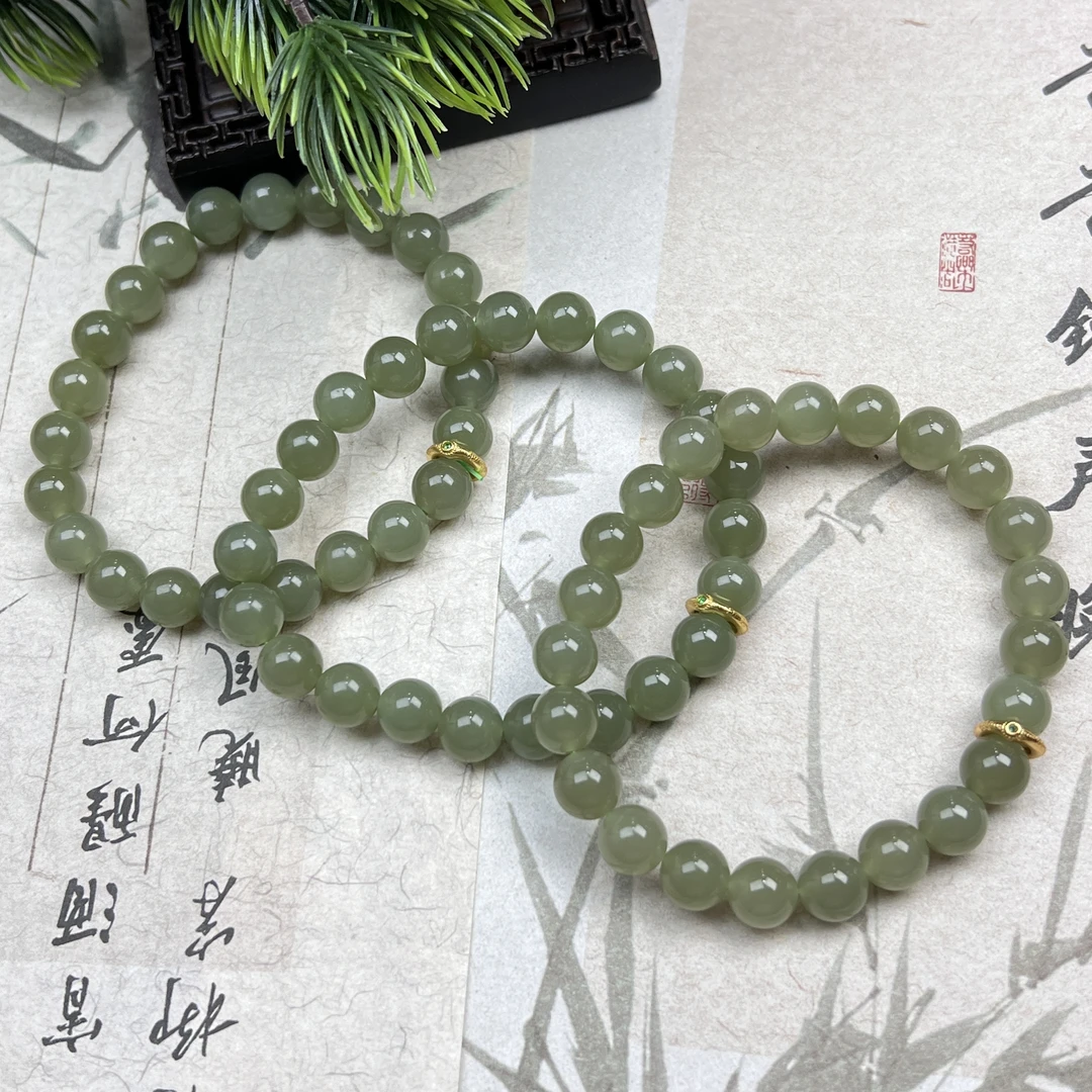 BY29和田玉晴水手串8mm+多样性发其一