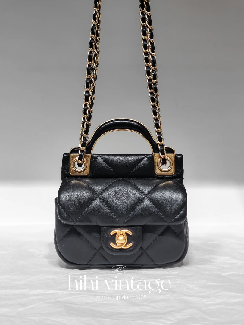 99新 Chanel/香奈儿 Chanel 黑金mini手柄衣架包 31开 /一店