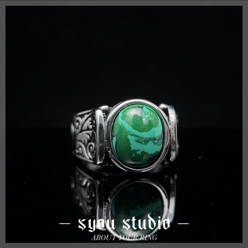 钛钢戒指 椭圆戒指轻奢小众高级感波西米亚风复古尾戒饰品男女款