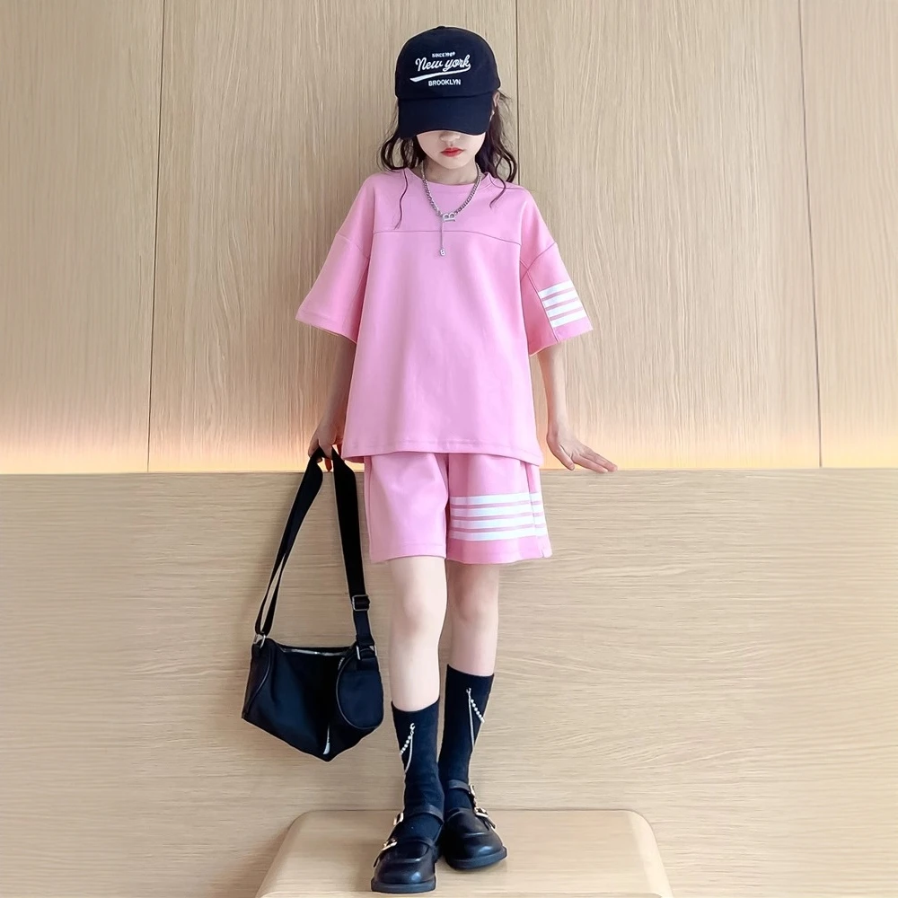 女童夏装套装2025新款儿童休闲装韩版时髦童装衣服夏季中大童短袖