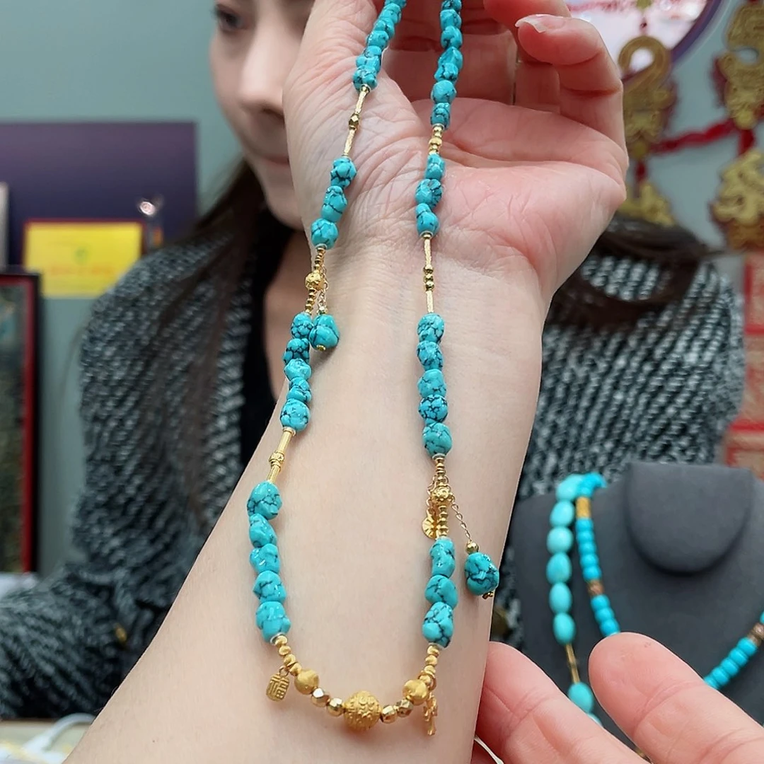 绿松石颈饰18K金镶嵌