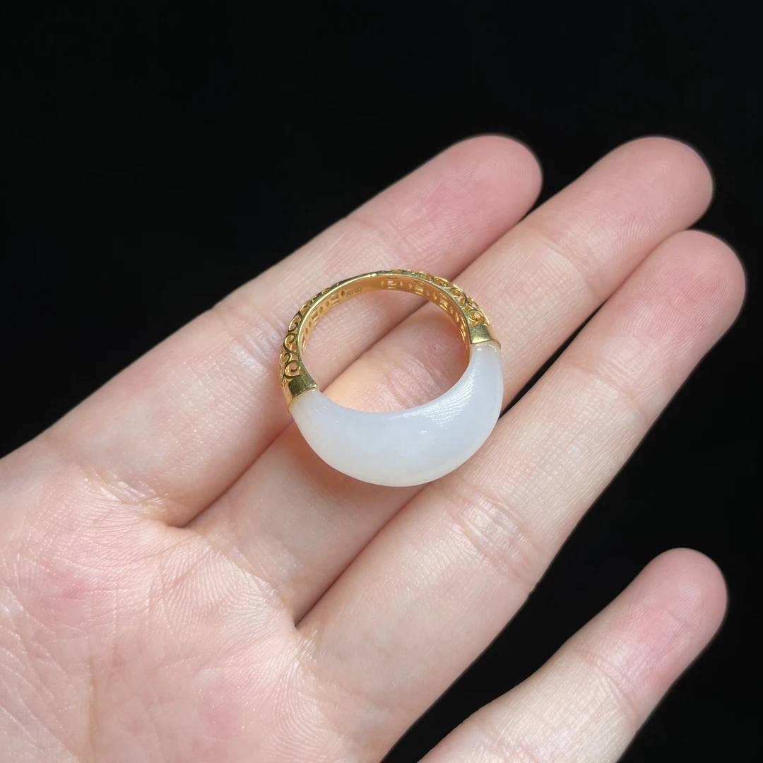 L【玉氏珠宝】18k和田玉白玉戒指 多样性发一 CAN820857